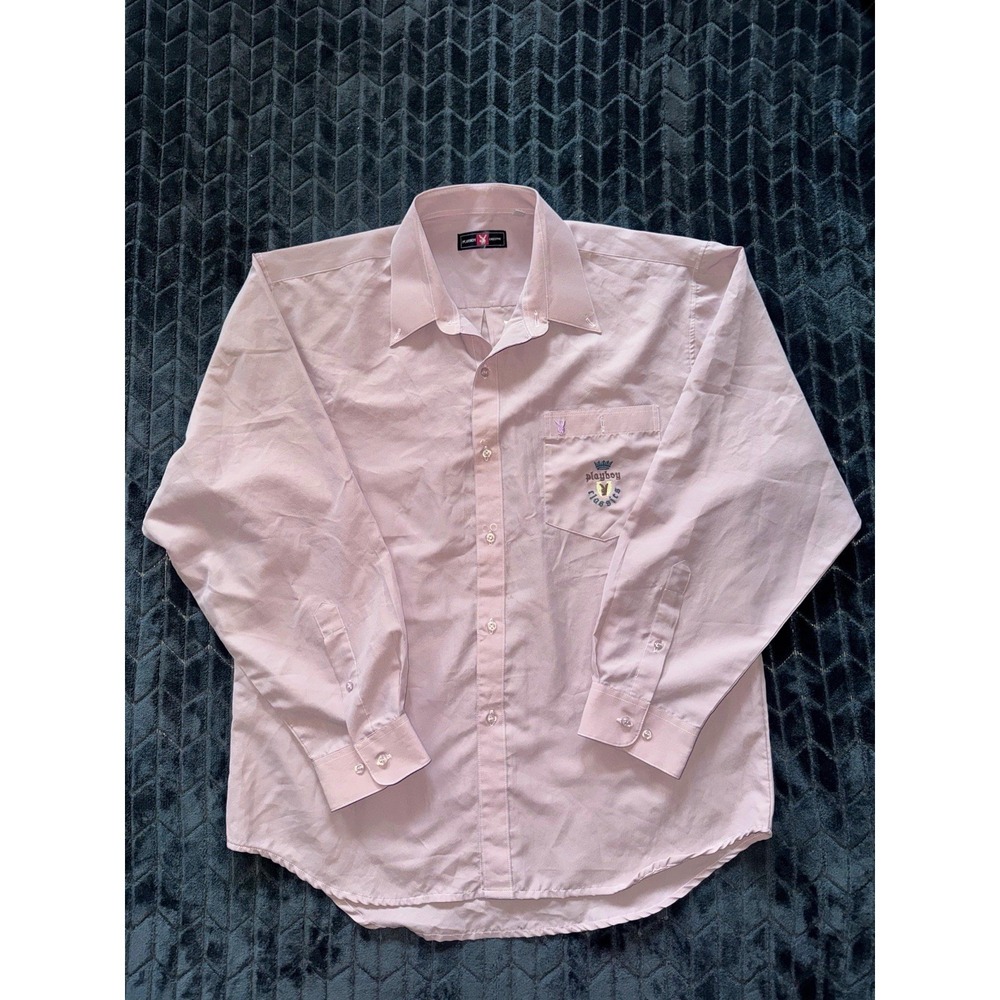 Vintage Playboy Authentic Mens Long Sleeve Shirt Pink‎ Bunny Logo Size XL